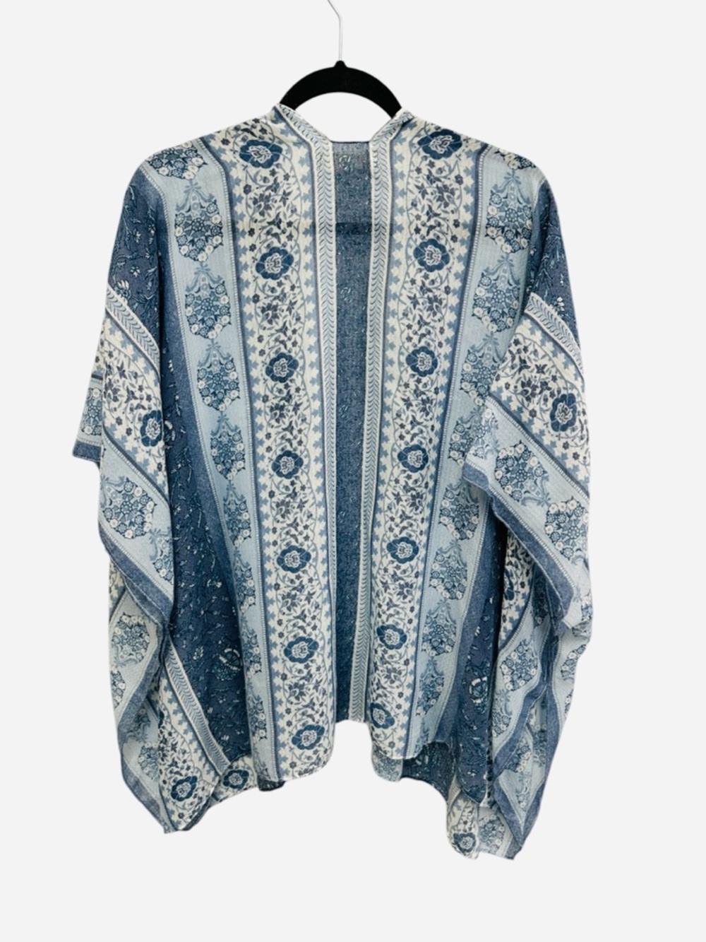 Lucky Brand Easy Printed Kimono blue white boho floral flowy festival One Size - Picture 9 of 10